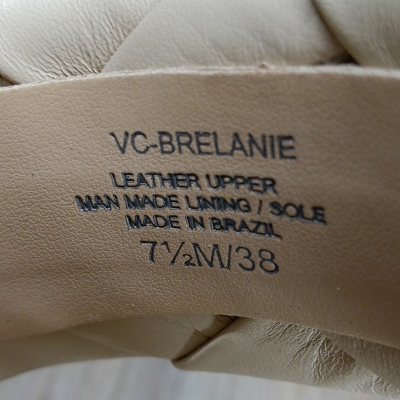 Vince Camuto Brelanie 7.5‎ Woven Leather Sandals Mules Square Toe Heels Beige - Picture 3 of 10